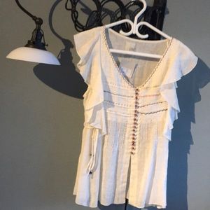 Nwt boho Linen stitched top